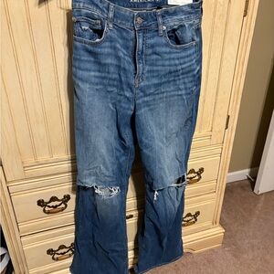 American Eagle Outfitters Distressed Blue Wide Leg Jeans